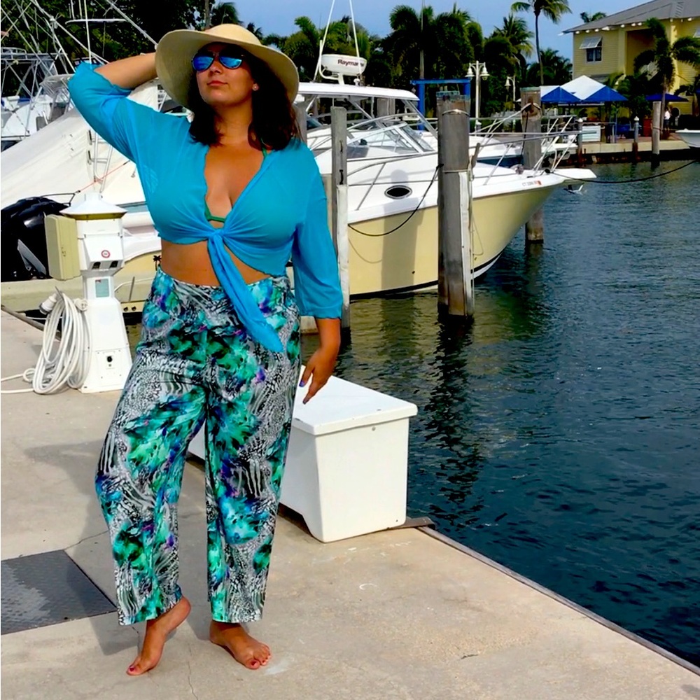Palazzo pants made by me! Bright printed ITY KNIT pants made in USA.